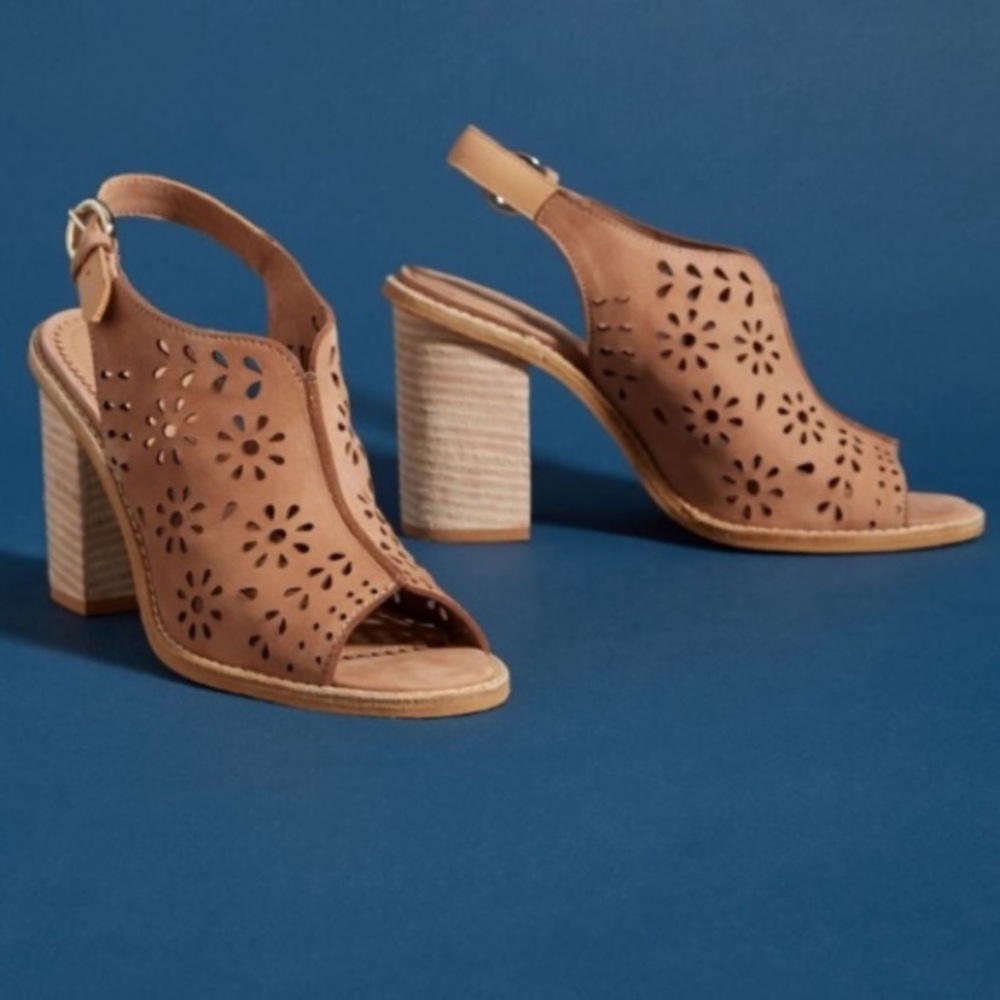 Anthropologie Lucia Cutout Open Toe Suede Heels